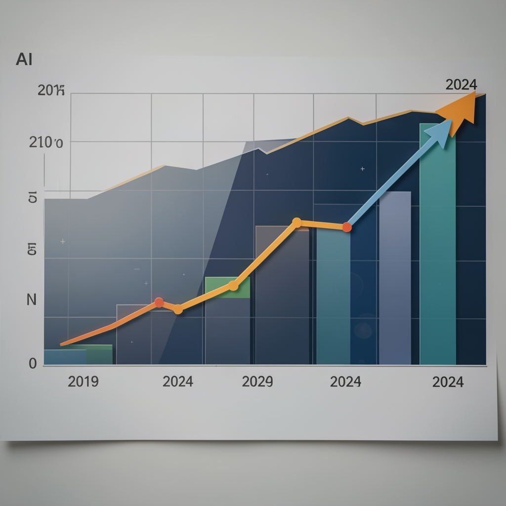 Grafikont ábrázoló kép, amely az AI állásajánlatok számának exponenciális növekedését mutatja Európában 2019 és 2024 között